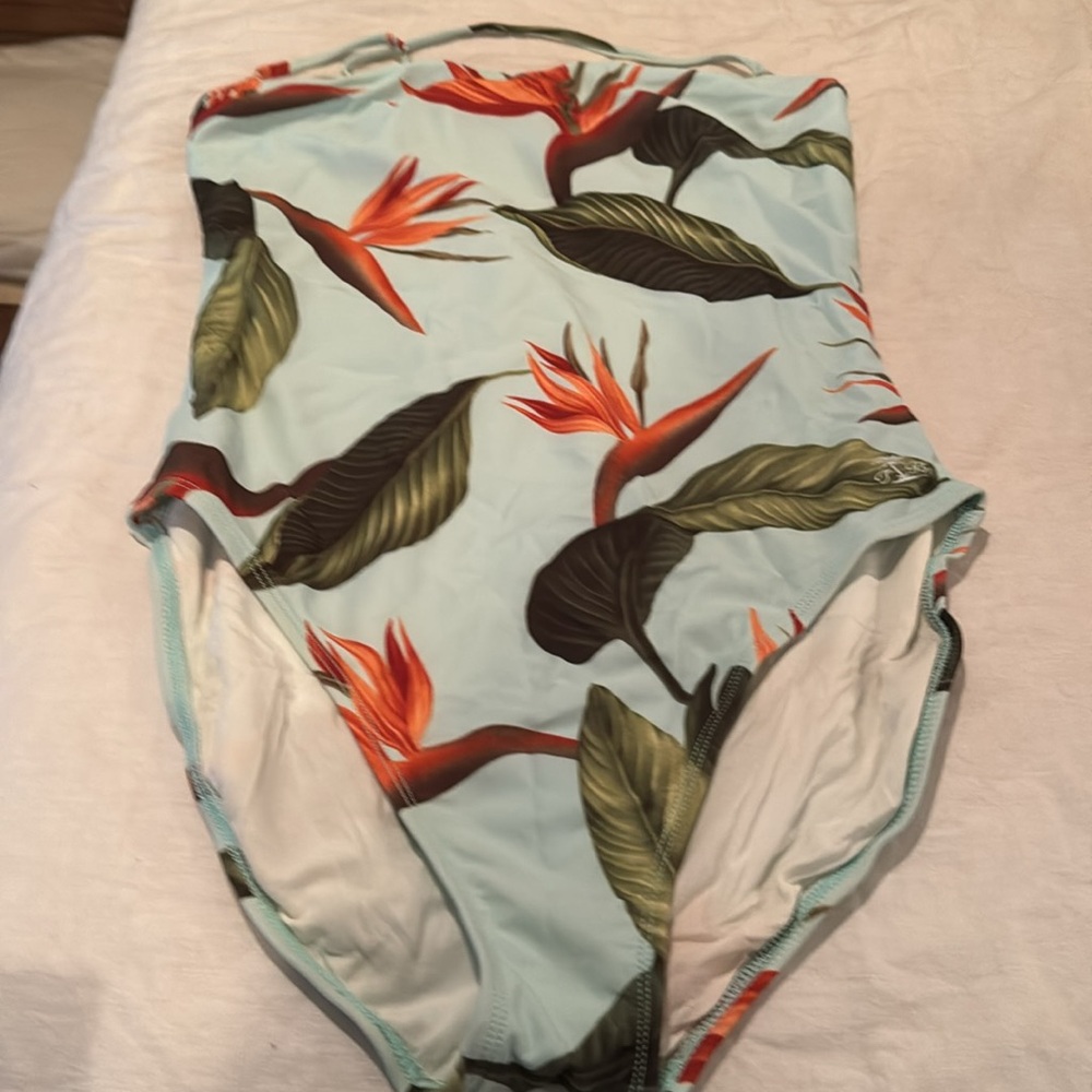 Toy Bahama strapless bathing suit w/ matching optional sheer sarong pant